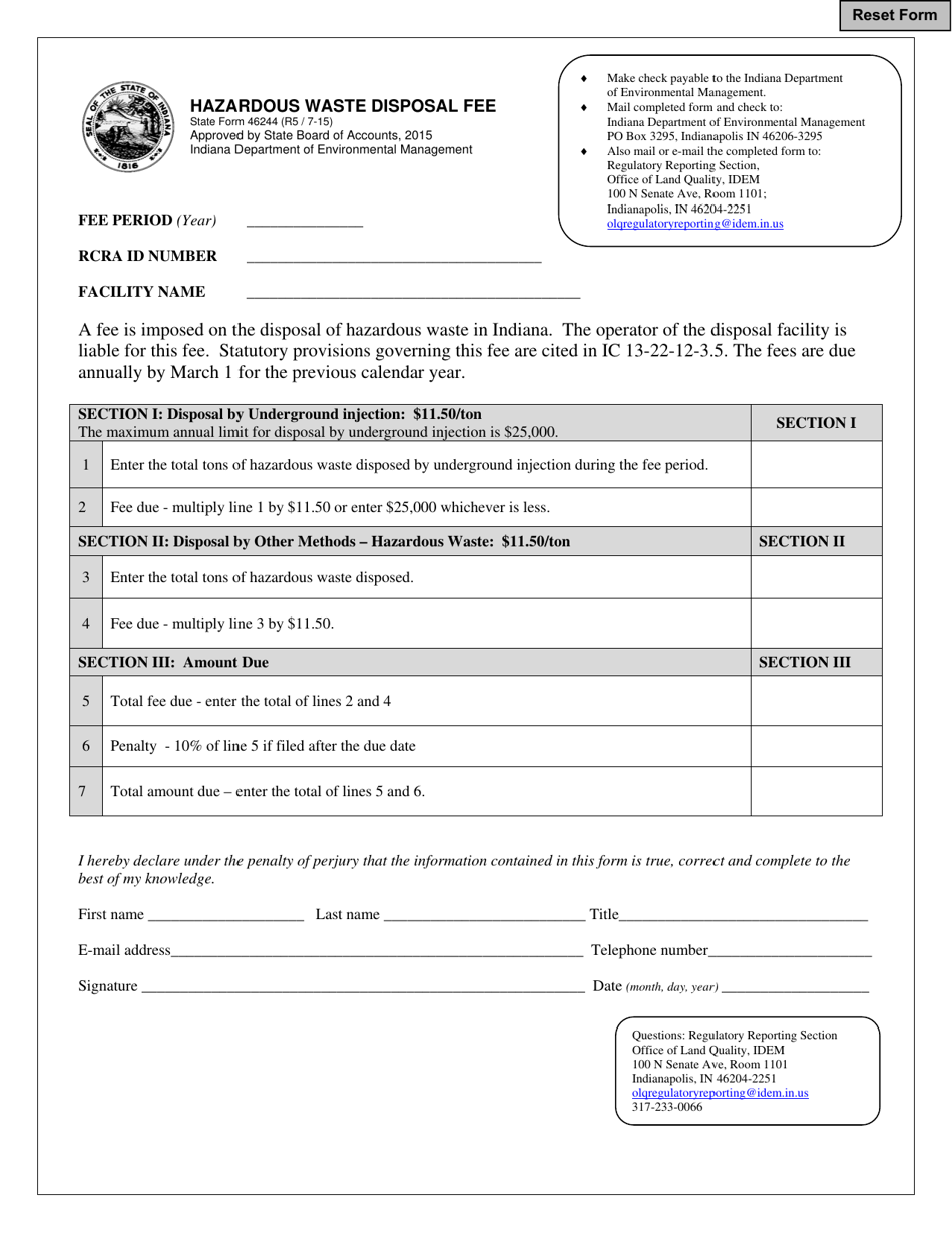 State Form 46244 Fill Out, Sign Online and Download Fillable PDF