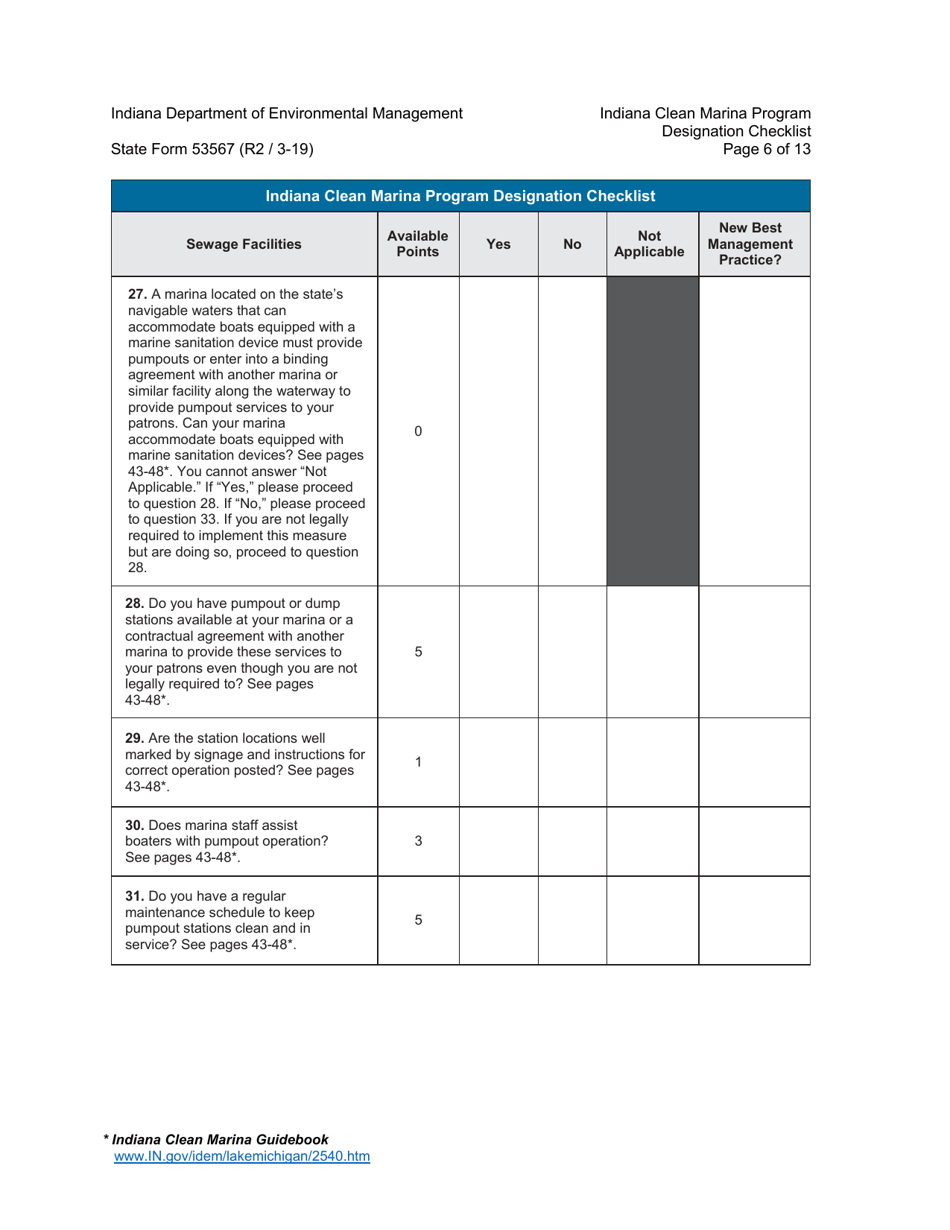 State Form 53567 Indiana Clean Marina Program Designation Checklist - Indiana, Page 6