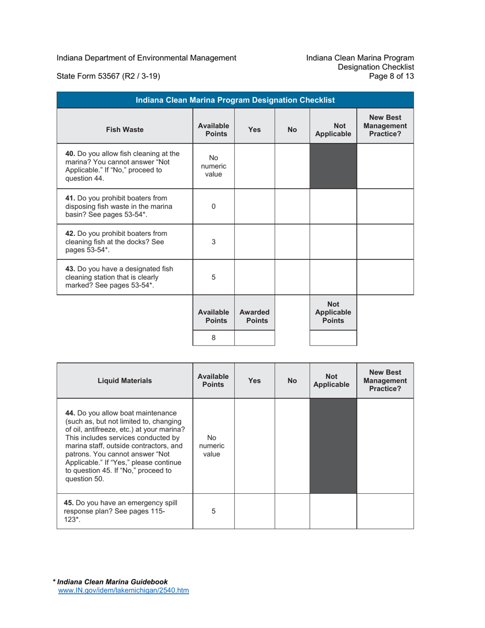State Form 53567 Indiana Clean Marina Program Designation Checklist - Indiana, Page 8