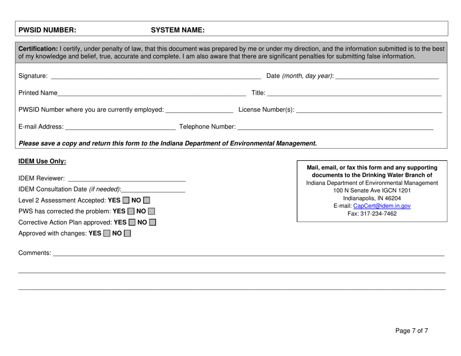 State Form 55981 Level 2 Assessment - Ntnc or Community Public Water System - Indiana, Page 7