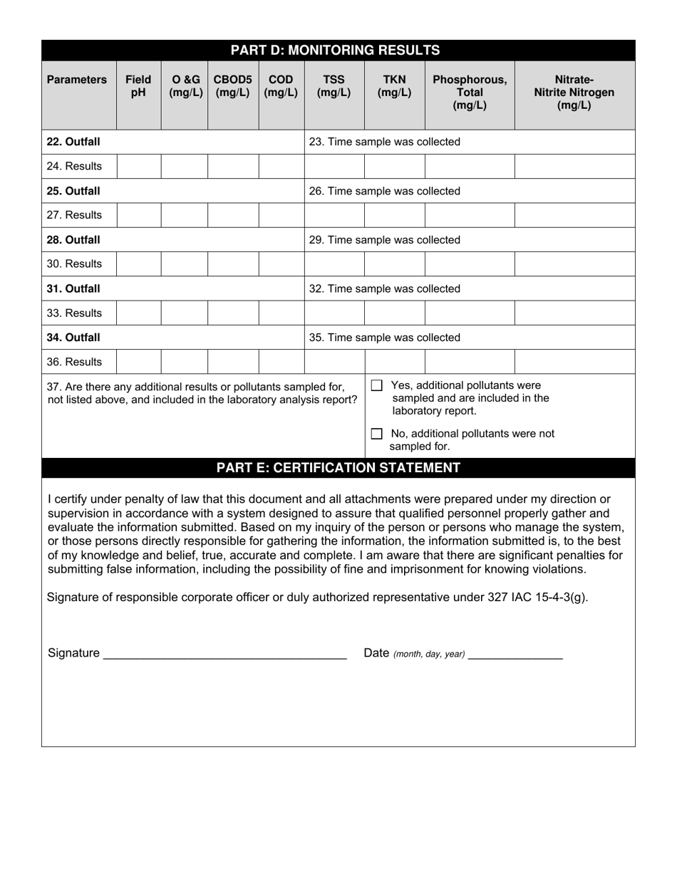 State Form 53590 Rule 6 Industrial Storm Water General Permit - Storm Water Discharge Monitoring Report - Indiana, Page 2