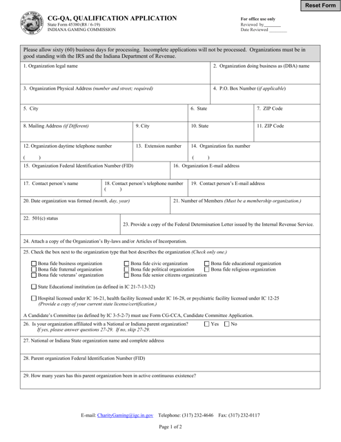 Form CG-QA (State Form 45380)  Printable Pdf