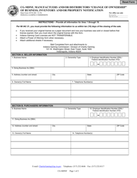 Form CG-MDNF (State Form 54743) Manufactuers and/or Distributors &quot;change of Ownership&quot; of Business, Inventory and/or Property Notification - Indiana
