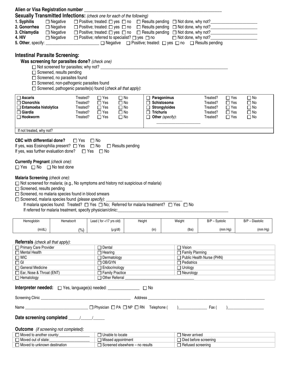 State Form 53700 Indiana Initial Refugee Health Assessment - Indiana, Page 2