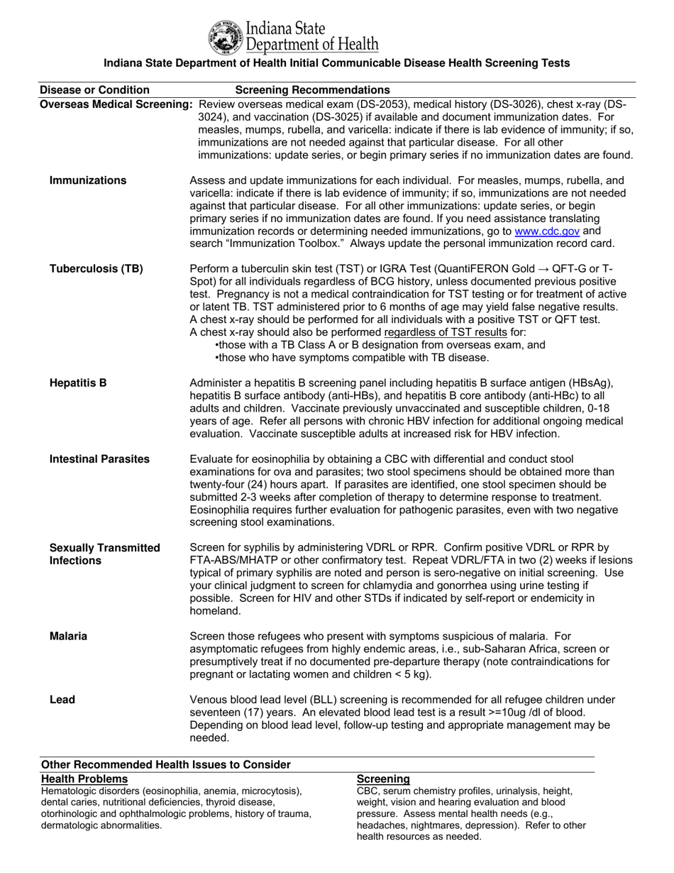 State Form 53700 Indiana Initial Refugee Health Assessment - Indiana, Page 3