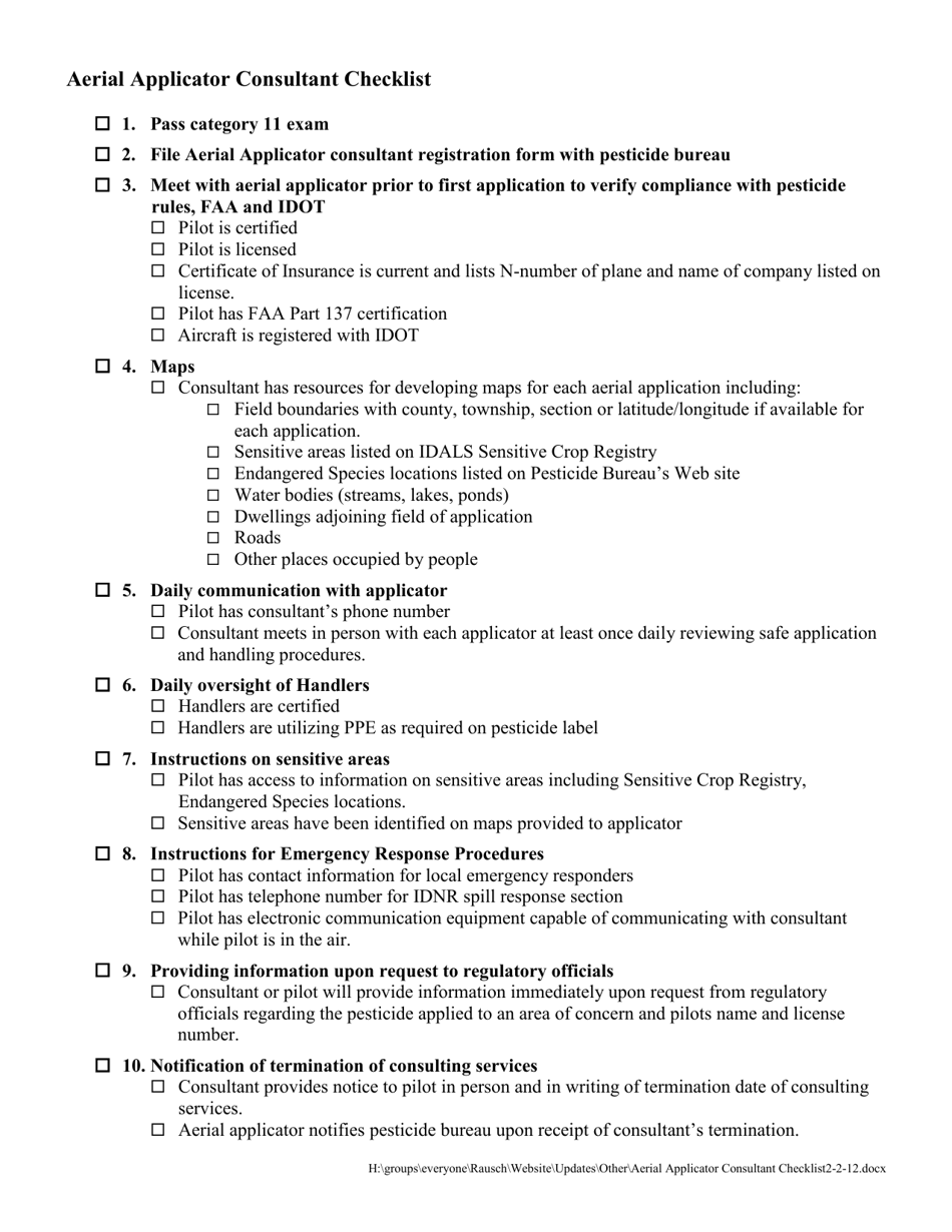 Aerial Applicator Consultant Checklist - Iowa, Page 1