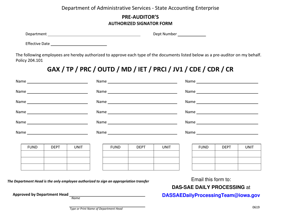 Iowa Pre-auditor's Authorized Signator Form - Fill Out, Sign Online and ...