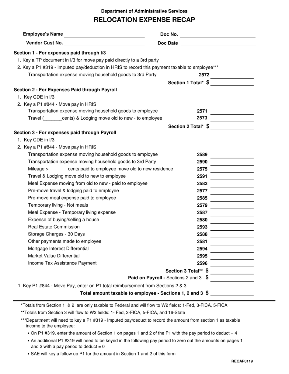 Relocation Expense Recap - Iowa, Page 1