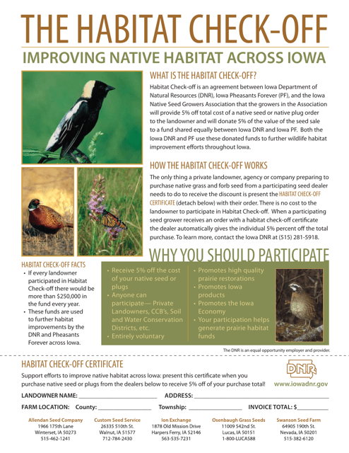 Habitat Check-Off Certificate - Iowa Download Pdf