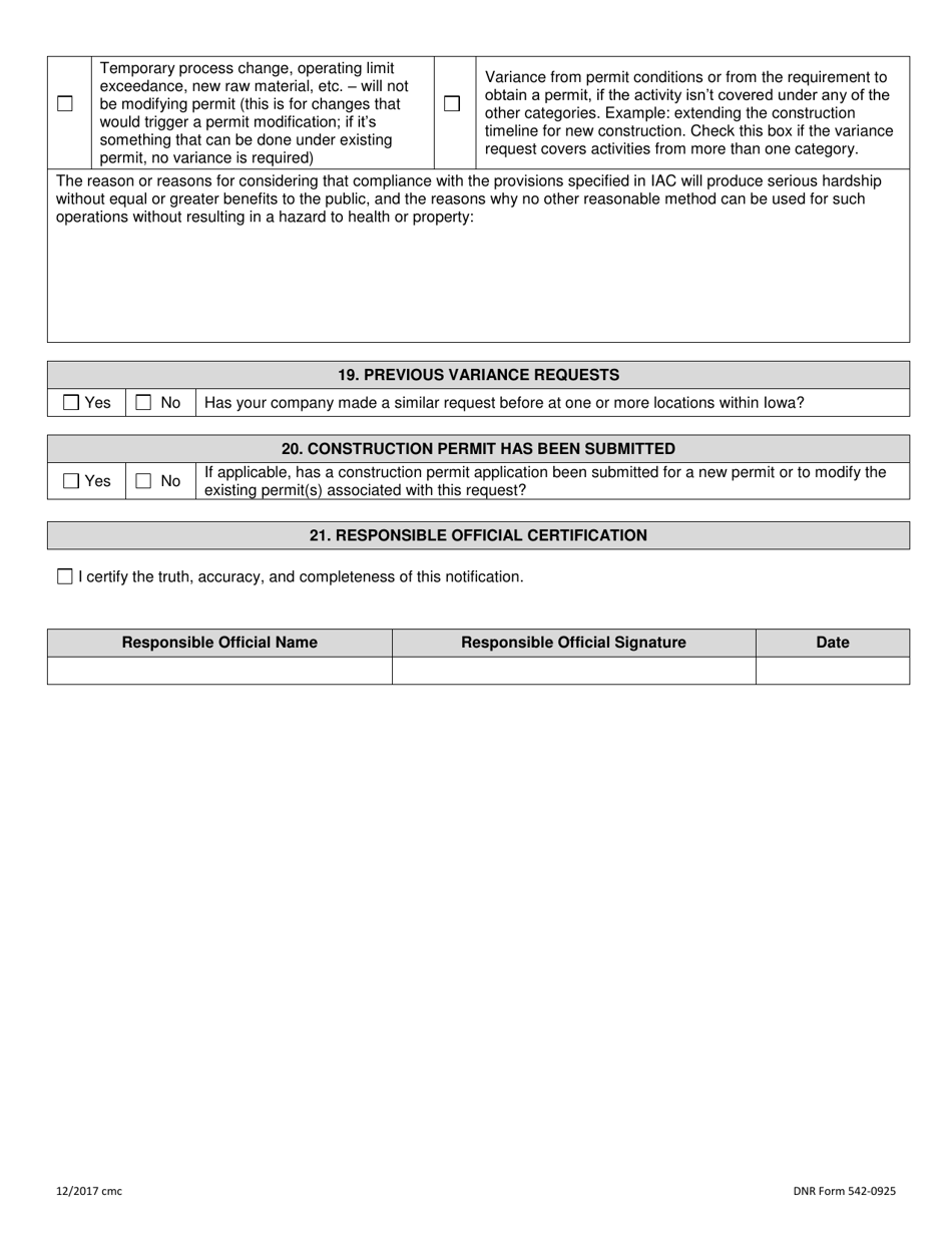 DNR Form 542-0925 Variance Application - Iowa, Page 2