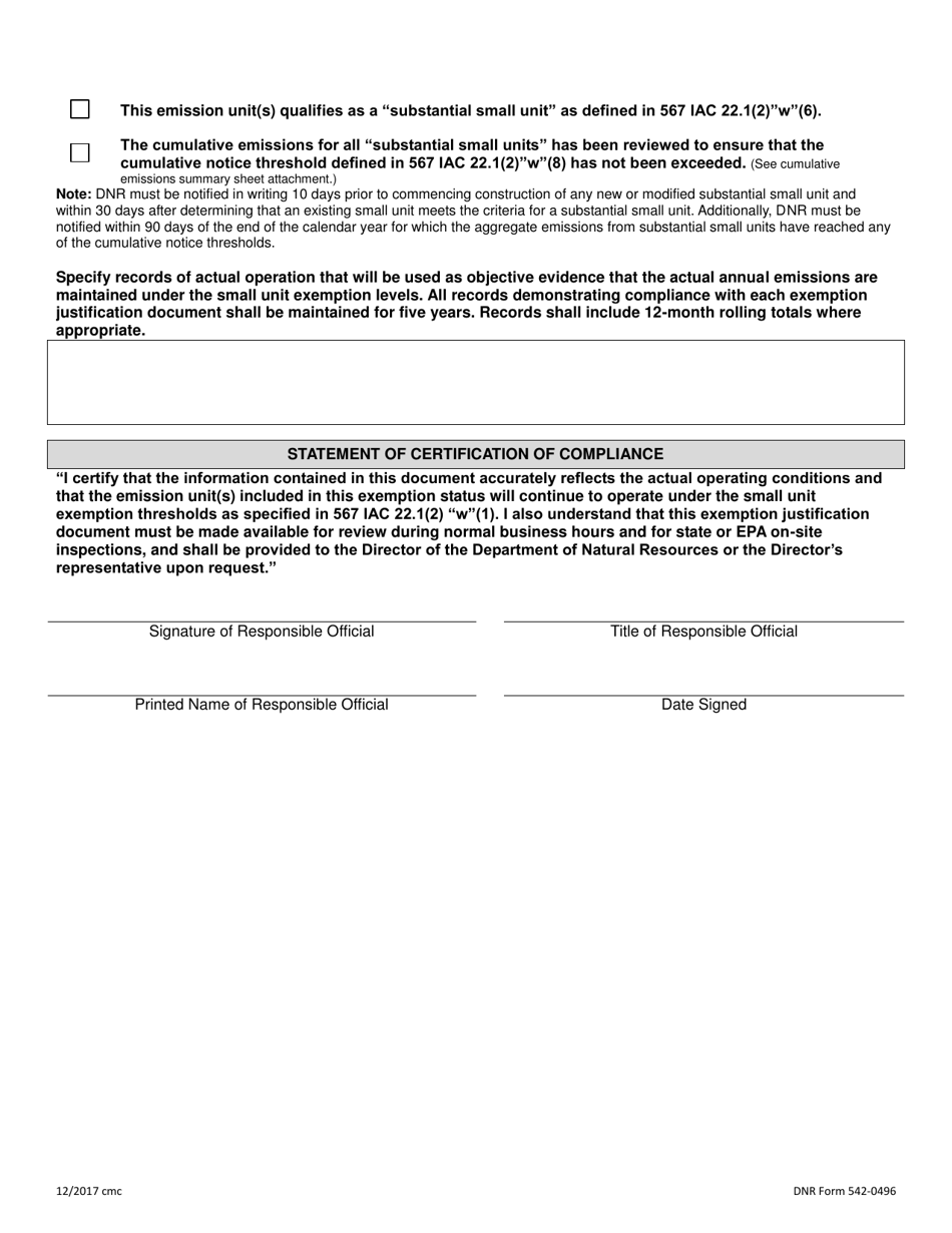 DNR Form 542-0496 Exemption Justification Document Template - Iowa, Page 2