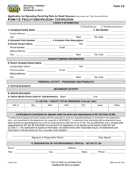 Document preview: DNR Form 542-1520 (1.0) Application for Operating Permit by Rule for Small Sources - Facility Identification - Certification - Iowa