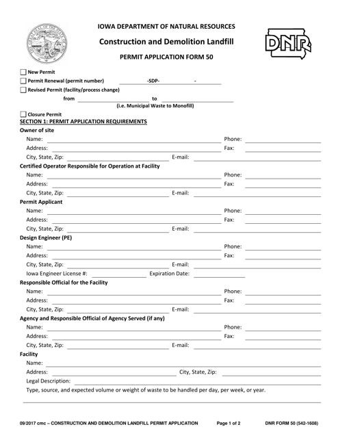 DNR Form 50 (542-1608)  Printable Pdf