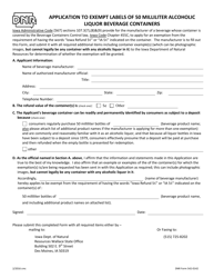 Document preview: DNR Form 542-0142 Application to Exempt Labels of 50 Milliliter Alcoholic Liquor Beverage Containers - Iowa