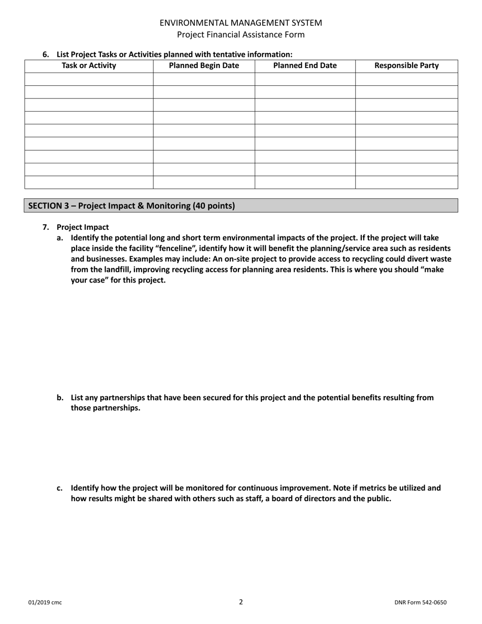 DNR Form 542-0650 Project Financial Assistance Form - Iowa, Page 2