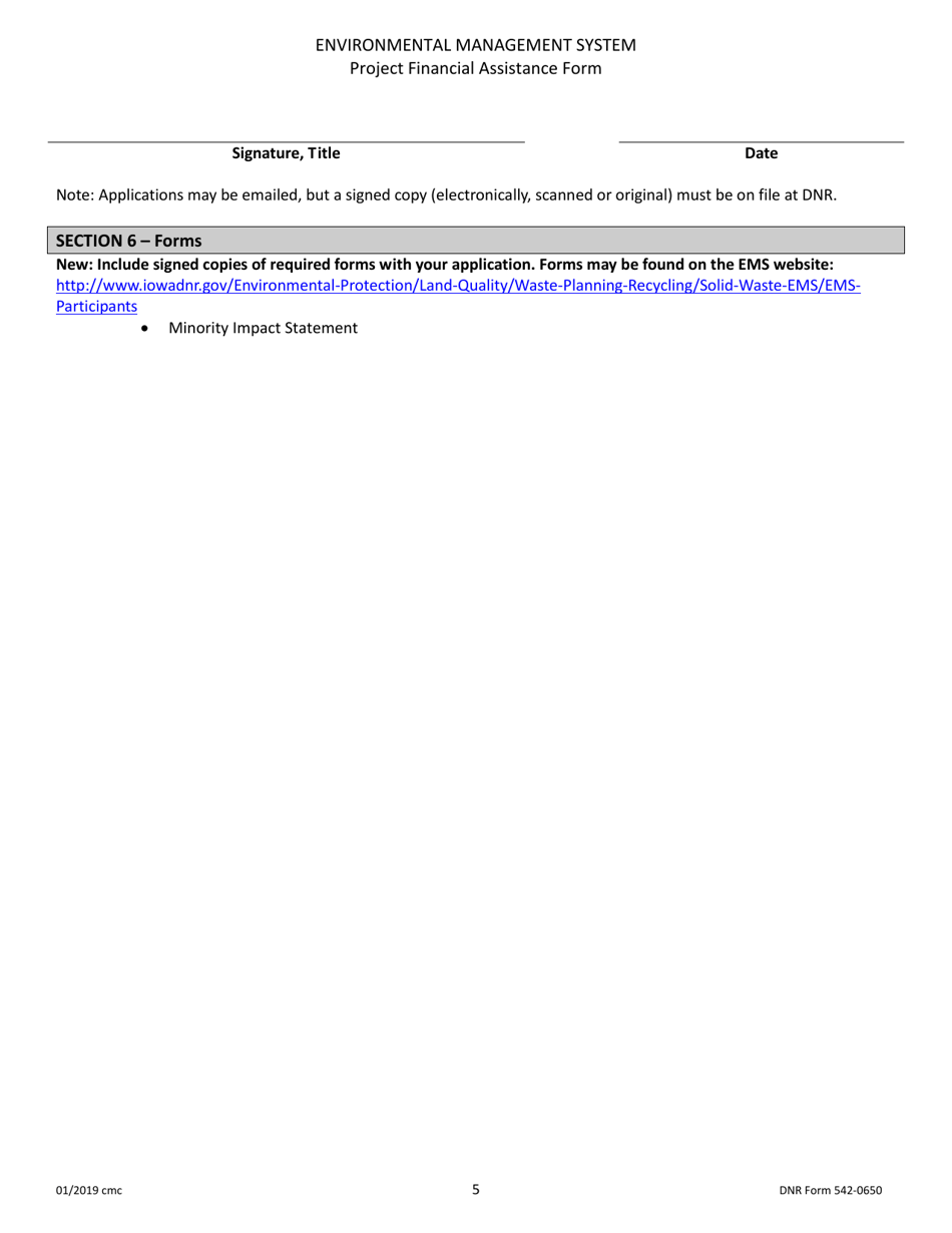DNR Form 542-0650 Project Financial Assistance Form - Iowa, Page 5