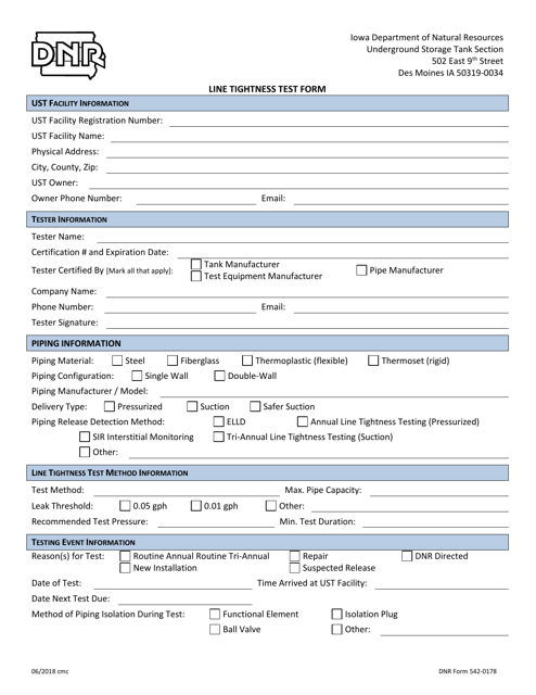 DNR Form 542-0178 Line Tightness Test Form - Iowa