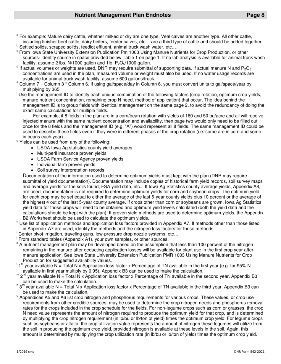 DNR Form 542-2021 Nutrient Management Plan Form - Iowa, Page 10