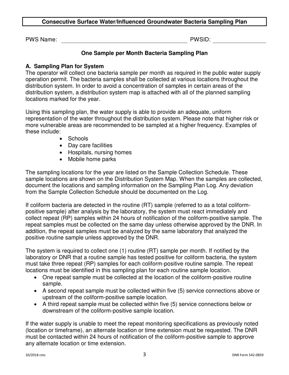 DNR Form 542-0859 Consecutive Surface Water / Influenced Groundwater Bacteria Sampling Plan - Iowa, Page 3