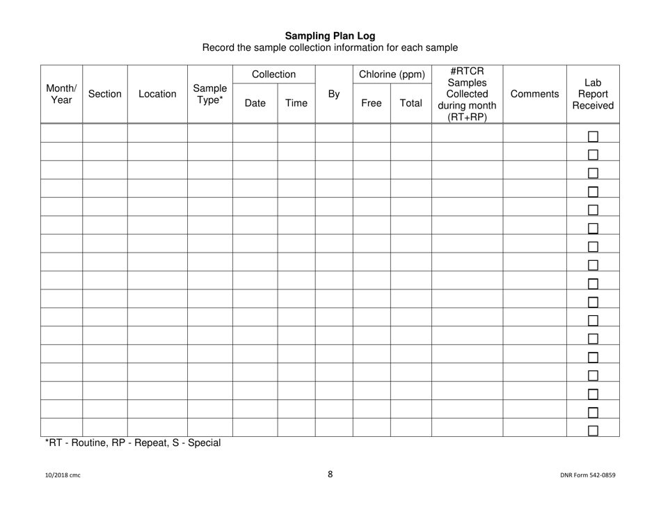 DNR Form 542-0859 Consecutive Surface Water / Influenced Groundwater Bacteria Sampling Plan - Iowa, Page 8