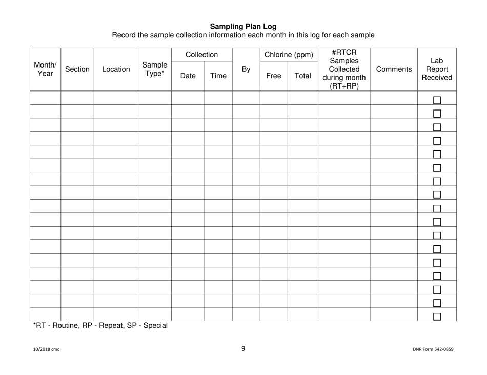 DNR Form 542-0859 Consecutive Surface Water / Influenced Groundwater Bacteria Sampling Plan - Iowa, Page 9