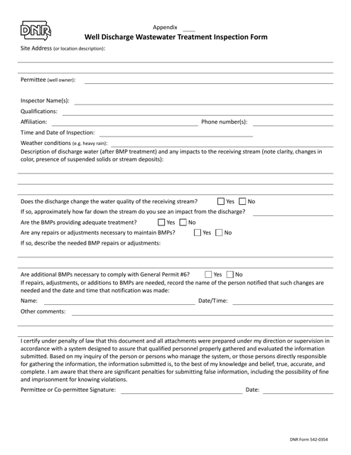 DNR Form 542-0354 Well Discharge Wastewater Treatment Inspection Form - Iowa