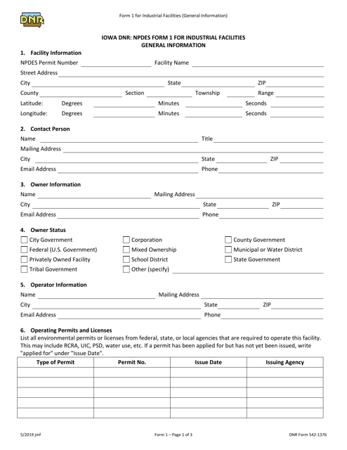 DNR Form 542-1376 (1)  Printable Pdf