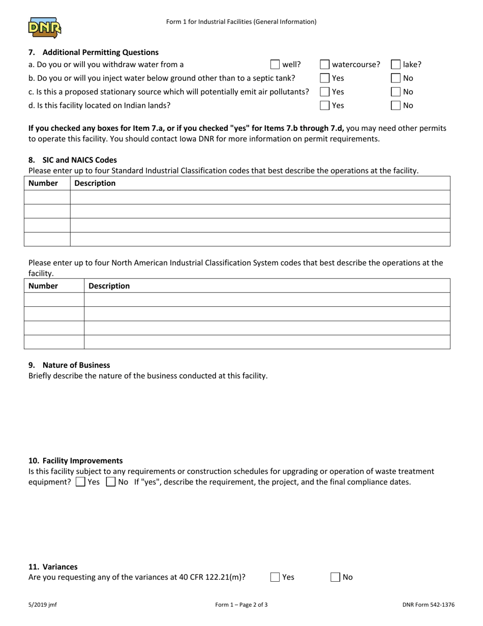 DNR Form 542-1376 (1) Npdes Form for Industrial Facilities - Iowa, Page 2