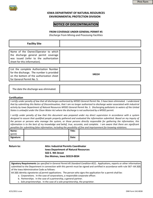 DNR Form 542-8038  Printable Pdf