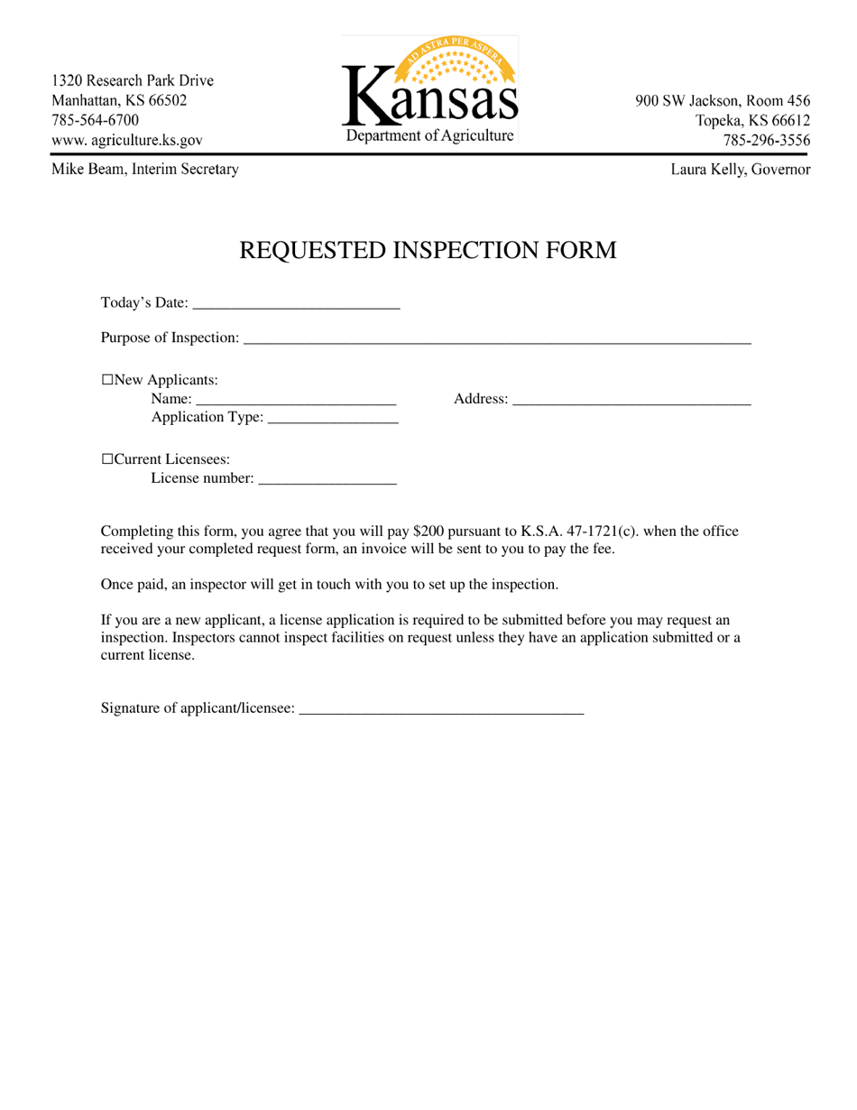 Kansas Requested Inspection Form Download Fillable PDF Templateroller