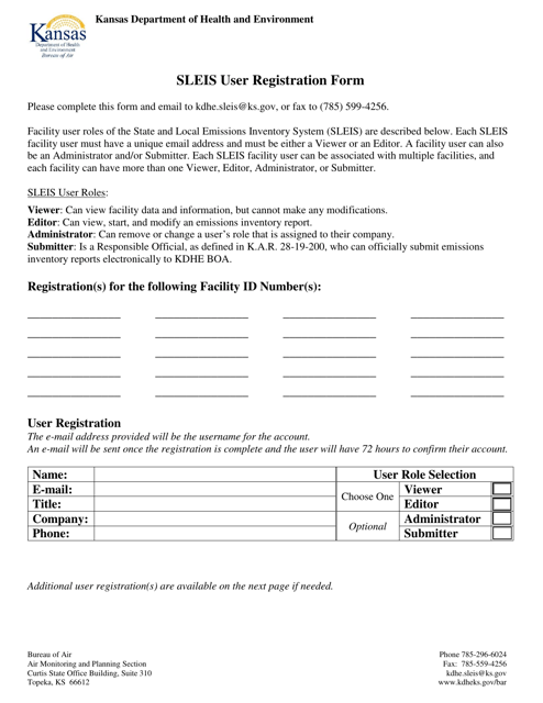 Sleis User Registration Form - Kansas Download Pdf