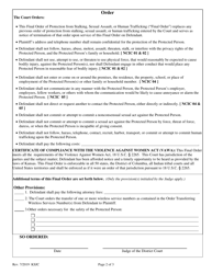 Final Order of Protection From Stalking, Sexual Assault, or Human Trafficking - Kansas, Page 2