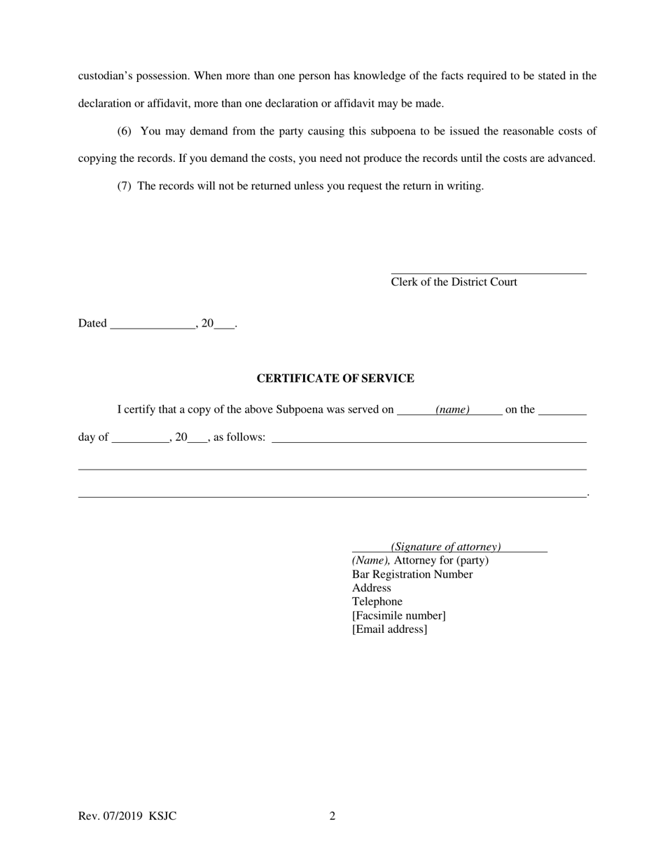K.s.a. 60-245a: Subpoena of Nonparty Business Records - Kansas, Page 2