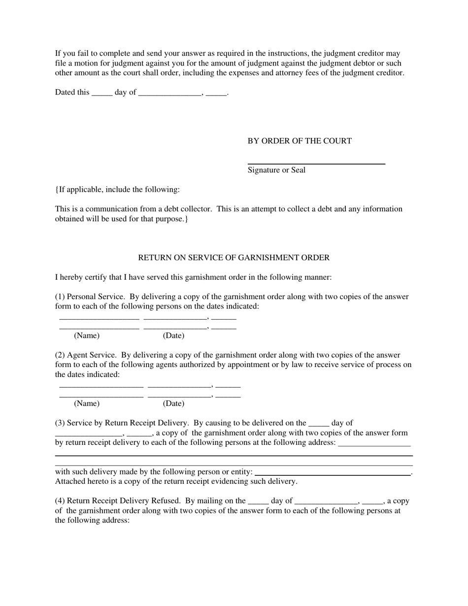 Kansas Order of Garnishment (To Attach Other Than Earnings) - Fill Out ...