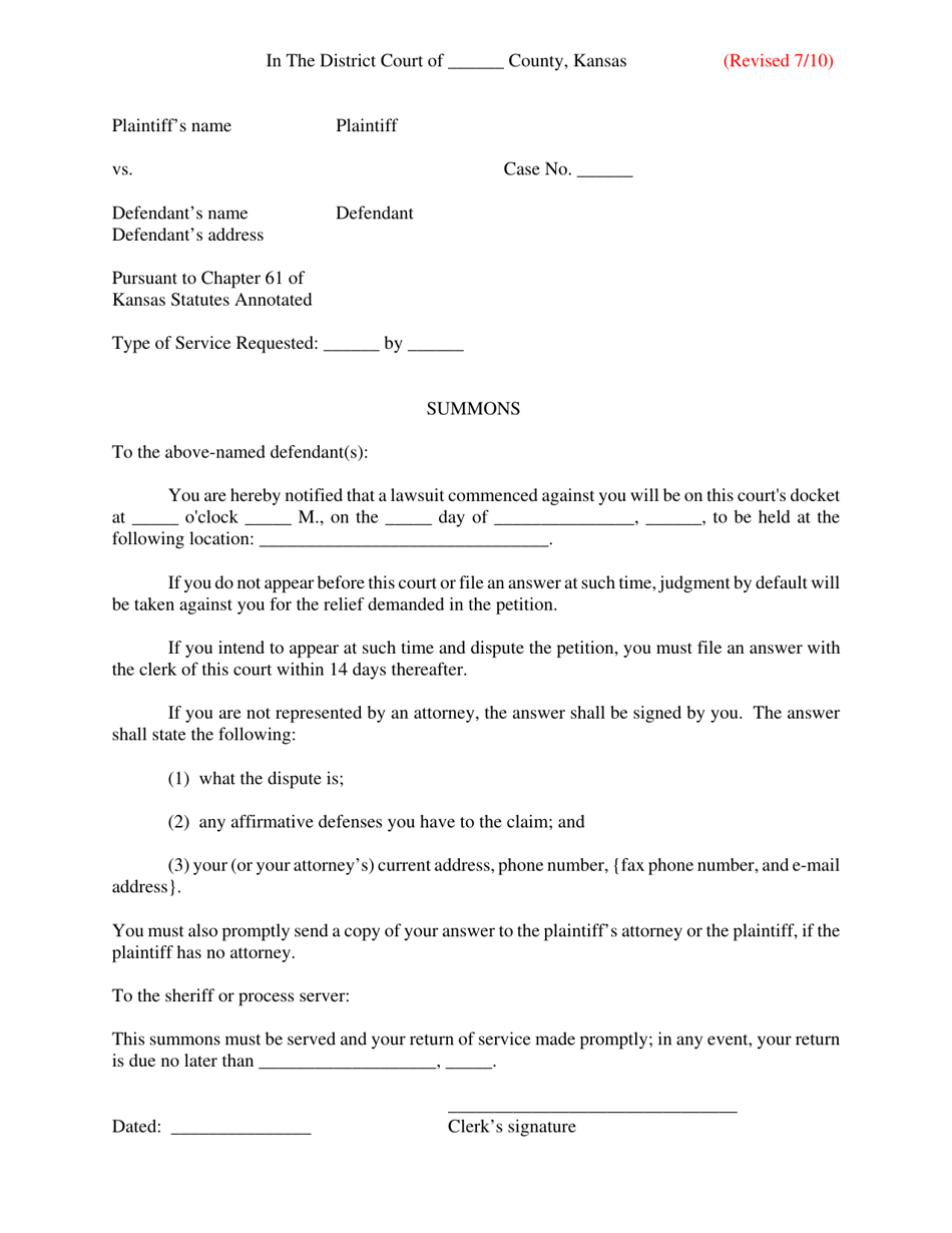 kansas-summons-and-return-on-service-of-summons-download-printable-pdf