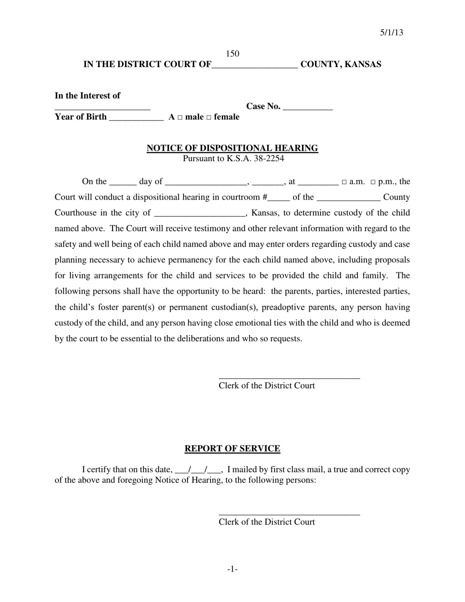 Form 150 Notice of Dispositional Hearing - Kansas, Page 1