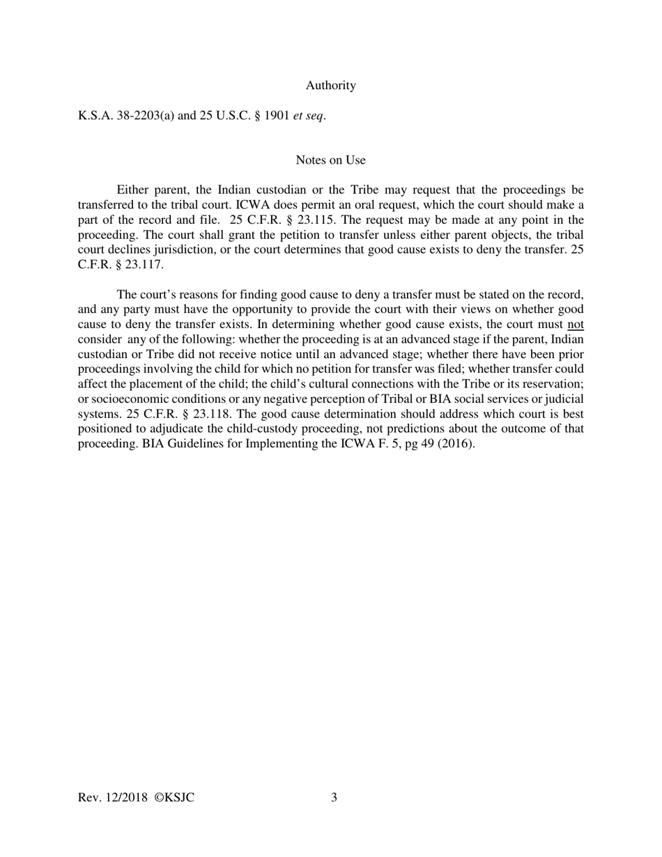 Form 213 Indian Child Welfare Act Petition for Transfer of Jurisdiction - Kansas, Page 3