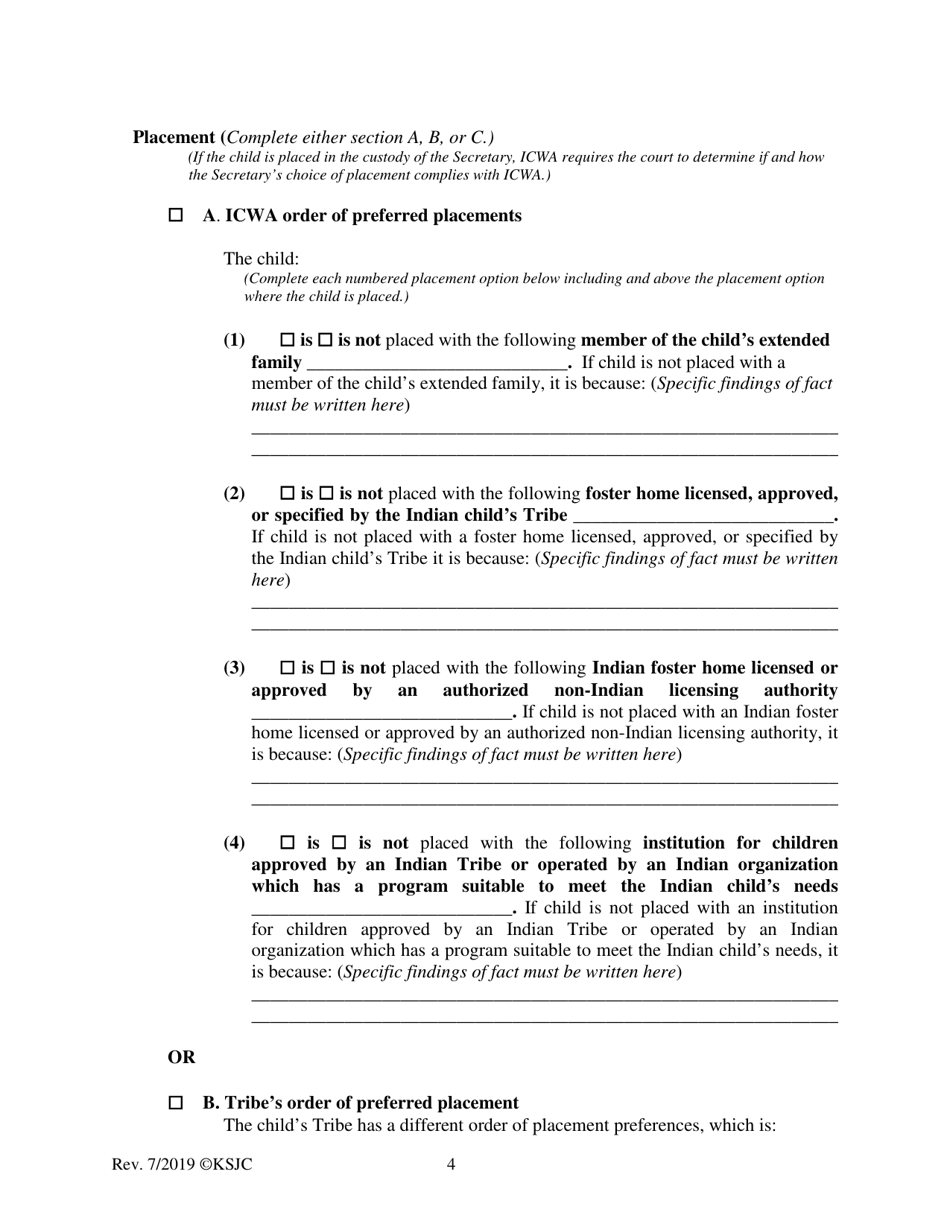 Form 221.3 Indian Child Welfare Act Permanency Hearing Order for Child in Need of Care Post-termination for Another Planned Permanent Living Arrangement - Kansas, Page 4