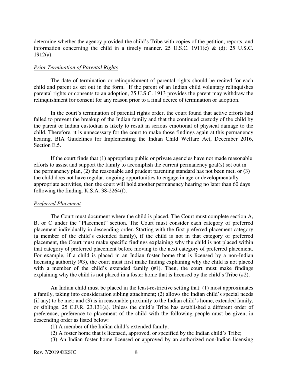 Form 221.3 Indian Child Welfare Act Permanency Hearing Order for Child in Need of Care Post-termination for Another Planned Permanent Living Arrangement - Kansas, Page 8