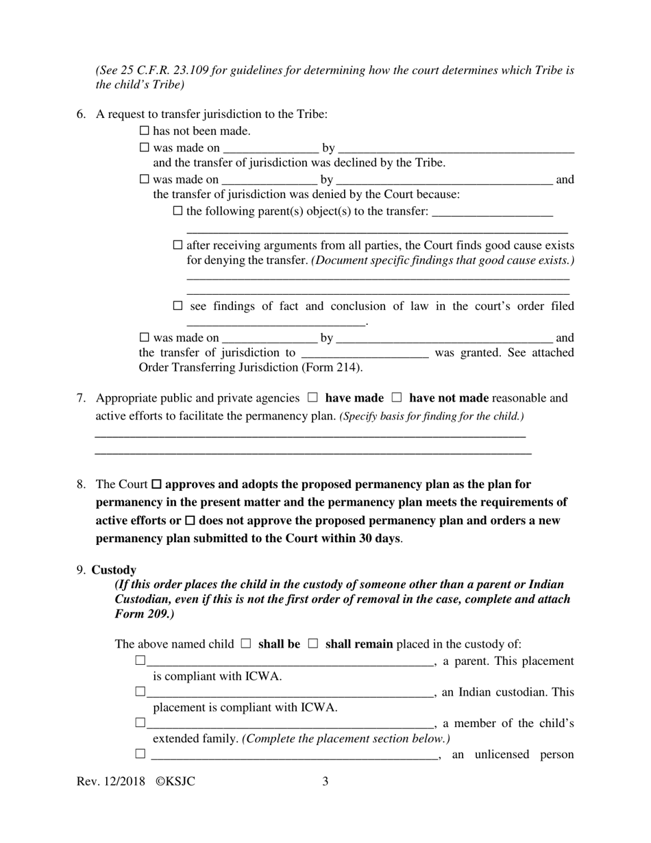 Form 217.1 Indian Child Welfare Act Journal Entry and Order of Disposition - Kansas, Page 3