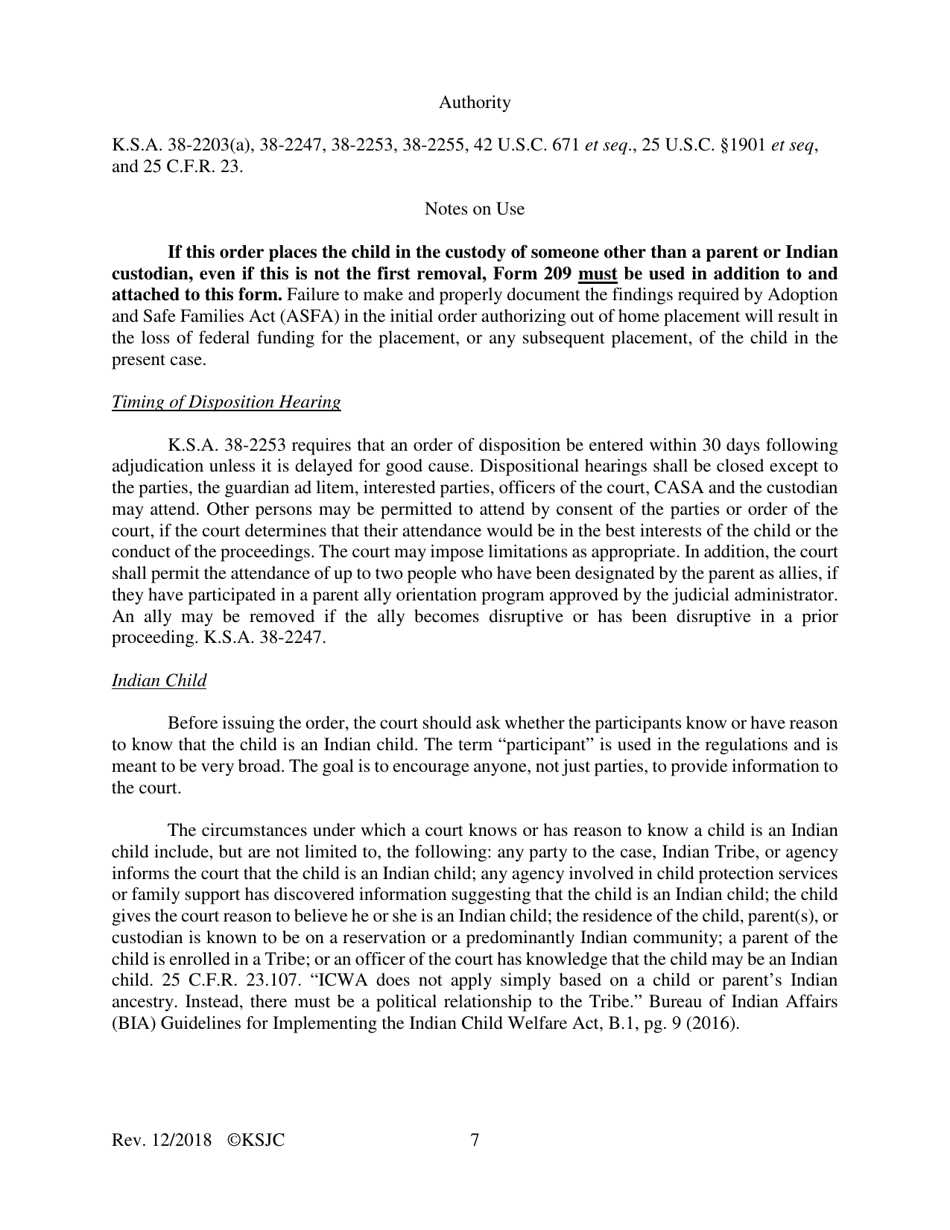 Form 217.1 Indian Child Welfare Act Journal Entry and Order of Disposition - Kansas, Page 7