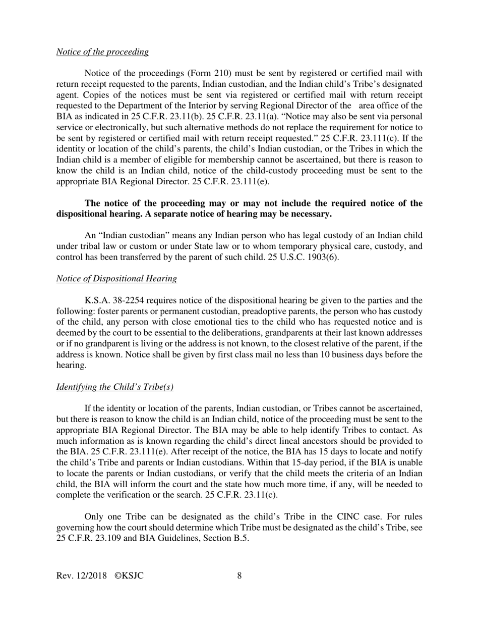 Form 217.1 Indian Child Welfare Act Journal Entry and Order of Disposition - Kansas, Page 8