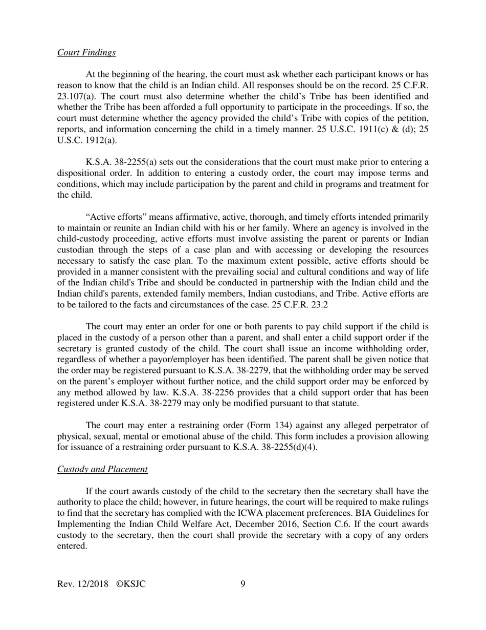 Form 217.1 Indian Child Welfare Act Journal Entry and Order of Disposition - Kansas, Page 9