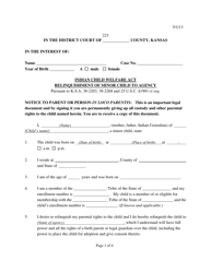 Document preview: Form 223 Indian Child Welfare Act Relinquishment of Minor Child to Agency - Kansas