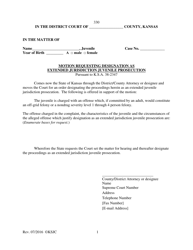 Document preview: Form 330 Motion Requesting Designation as Extended Jurisdiction Juvenile Prosecution - Kansas