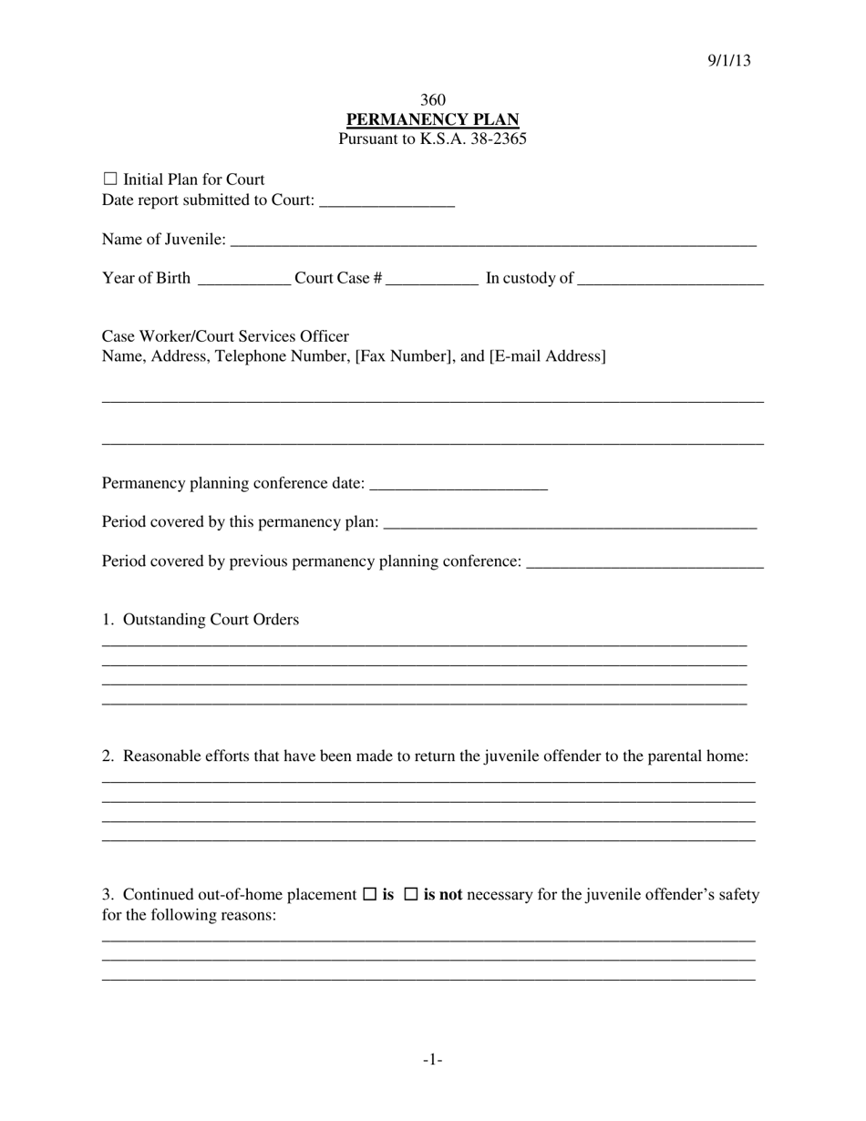 Form 360 Permanency Plan - Kansas, Page 1