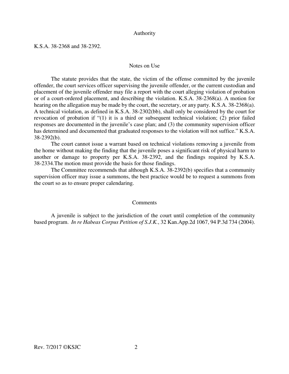 Form 368 Motion Alleging Violation of Probation or Court Ordered Placement and Request for Summons or Warrant and Detention - Kansas, Page 2