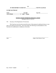 Form 404 Notice of Recommendations by Court - Kansas