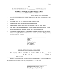 Document preview: Form 307 Oath of Citizen Review Board Volunteer - Kansas