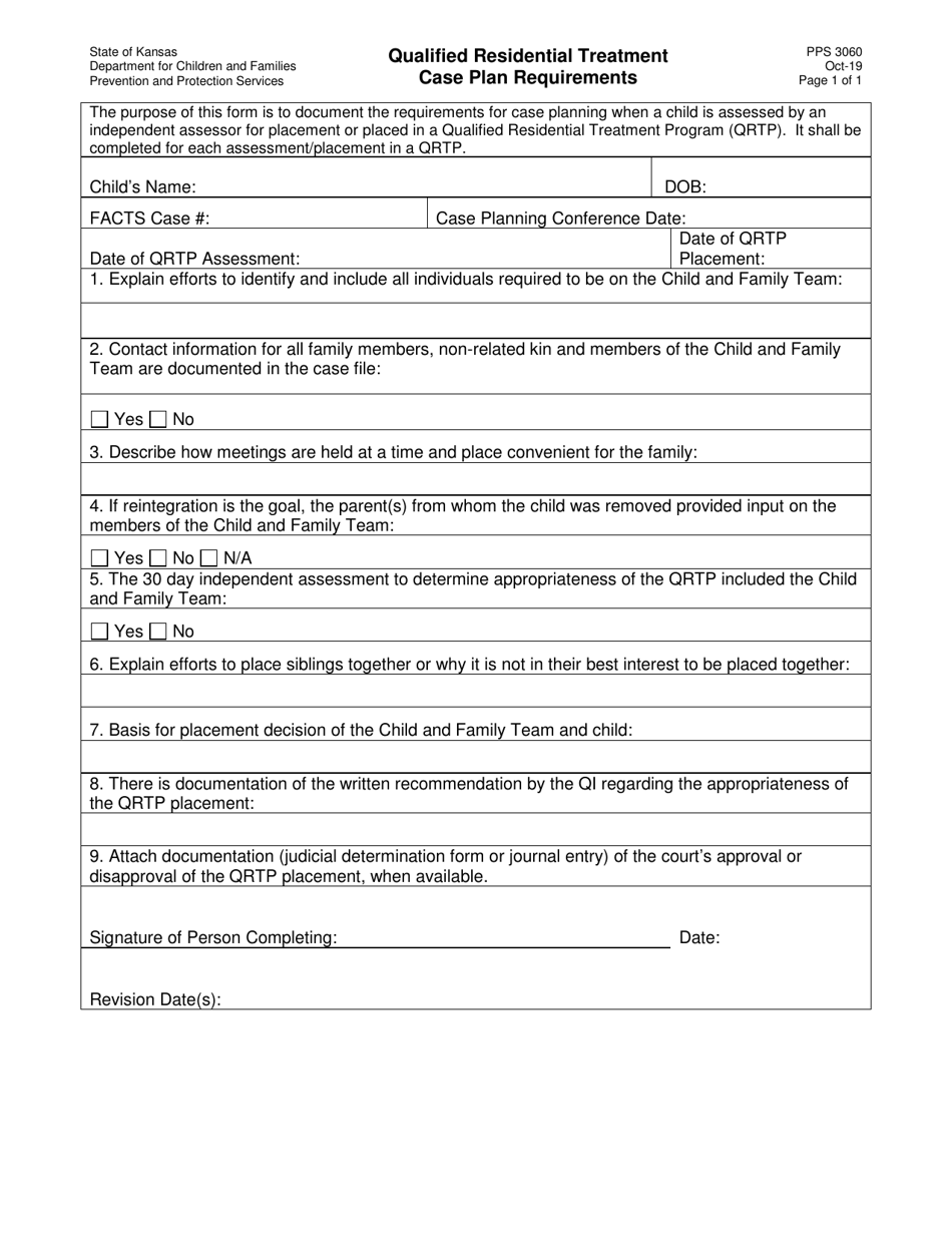 Form PPS3060 Qualified Residential Treatment Case Plan Requirements - Kansas, Page 1